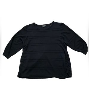 Lane Bryant 3/4 Sleeve Black Shirt Striped Embroidery EUC Sz 18/20